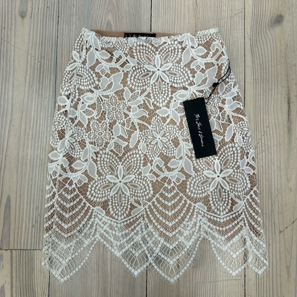 For Love & Lemons Guava lace skirt in white and nude